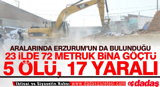 23 İLDE 72 METRUK BİNA GÖÇTÜ